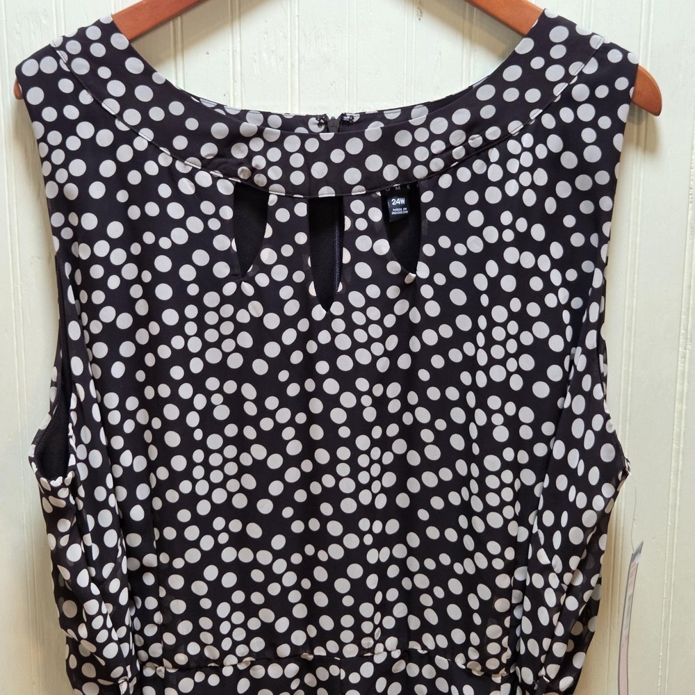 Voir Voir Dress Womens 24W Black Polka Dot Sleeveless Belted Knee Length